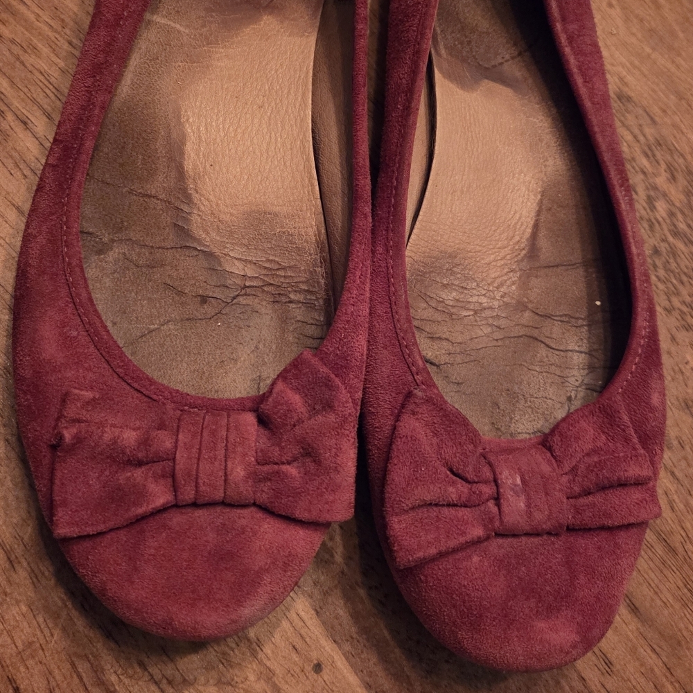 UGG Burgundy Suede Loafers with Bow